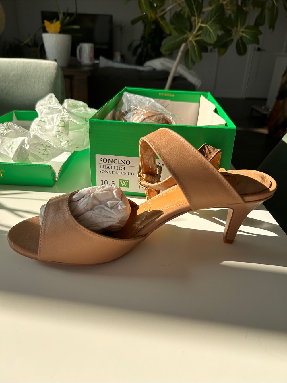 J.Renee Nude/Tan Slingback Kitten Heel Sandals- WIDE